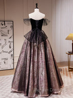 Black A-Line Satin Tulle Long Prom Dress, Black Formal Black Evening Dress