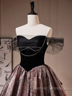 Black A-Line Satin Tulle Long Prom Dress, Black Formal Black Evening Dress