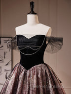 Black A-Line Satin Tulle Long Prom Dress, Black Formal Black Evening Dress
