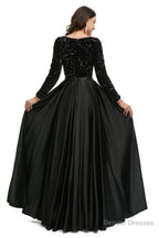 A-Line Sequins Sweet Neck Long Sleeve Prom Dresses