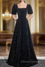 Black A-line Short Sleeves Velvet Simple Party Dress, Black Evening Dress Prom Dress