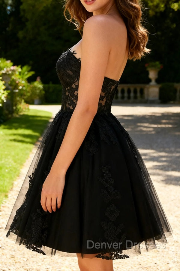 Black A Line Sweetheart Appliqued Sheer Corset Short Homecoming Dress Secondary image