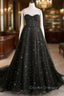 Black A line Sweetheart Neck Tulle Long Prom Dress, Black Formal Graduation Dress