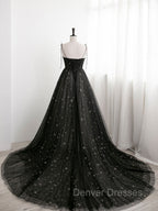 Black A line Sweetheart Neck Tulle Long Prom Dress, Black Formal Graduation Dress