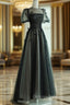 Black A-Line Tulle Butterfly Long Prom Dress, Black Long Evening Dress