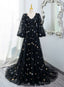 Black A-Line Tulle Evening Dress Party Dress, Black Long Sleeves Prom Dress