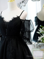Black A-Line Tulle Lace Short Prom Dress, Black Homecoming Dresses