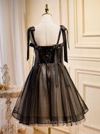 Black A-Line Tulle Lace Short Prom Dress, Black Lace Homecoming Dress