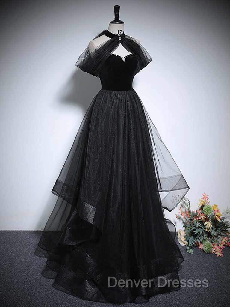 Black A-Line Tulle Long Prom Dress, Black Long Evening Dress Secondary image