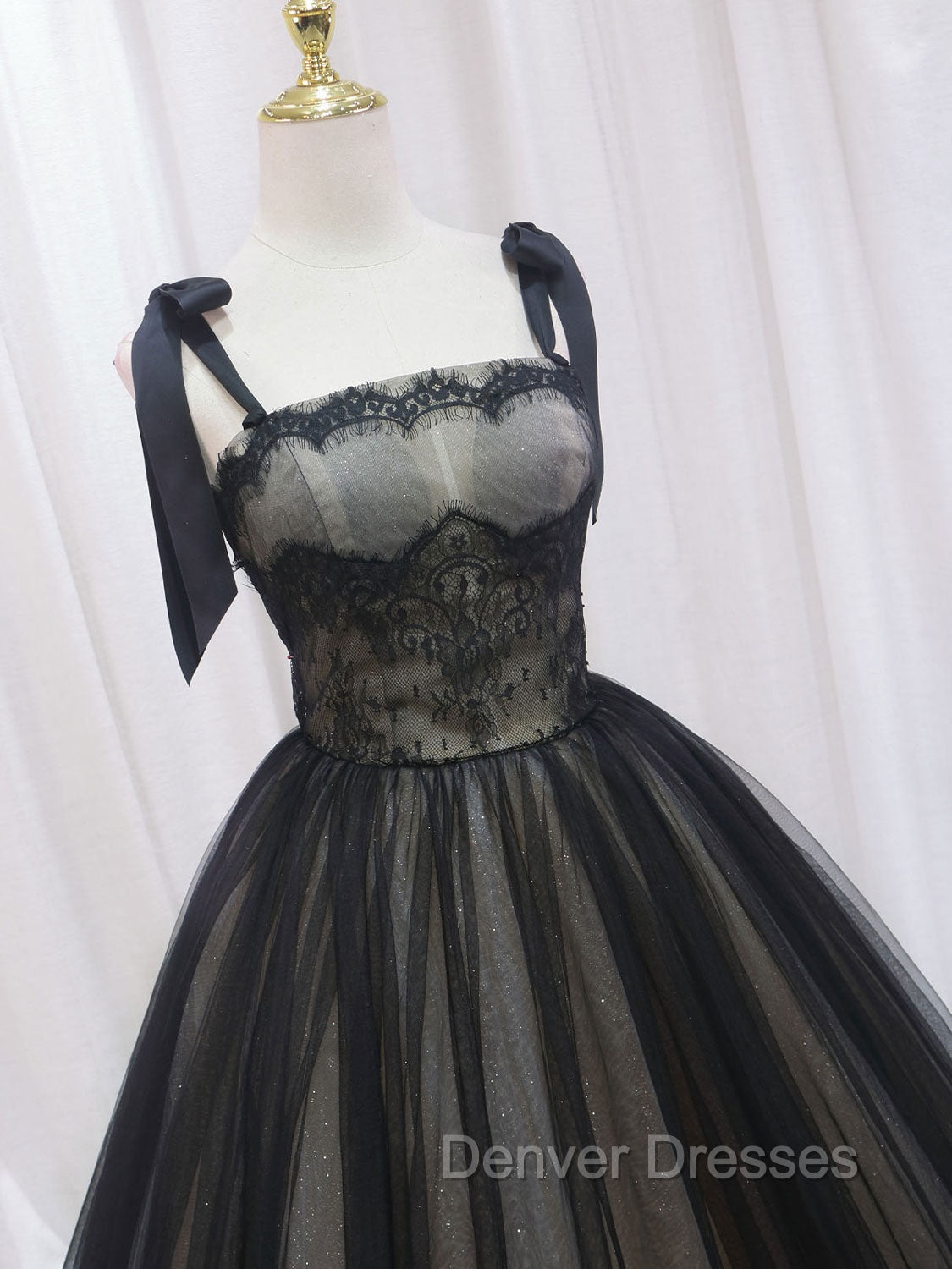 Black A-Line Tulle Long Prom Dress, Black Tulle Formal Evening Dress