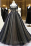 Black A-Line Tulle Long Prom Dress, Black Tulle Formal Evening Dress