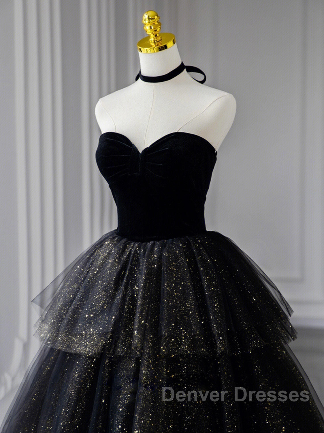 Black  A-Line Tulle Shiny Tulle Long Prom Dress, Black Tulle Formal Dress Secondary image