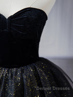 Black  A-Line Tulle Shiny Tulle Long Prom Dress, Black Tulle Formal Dress