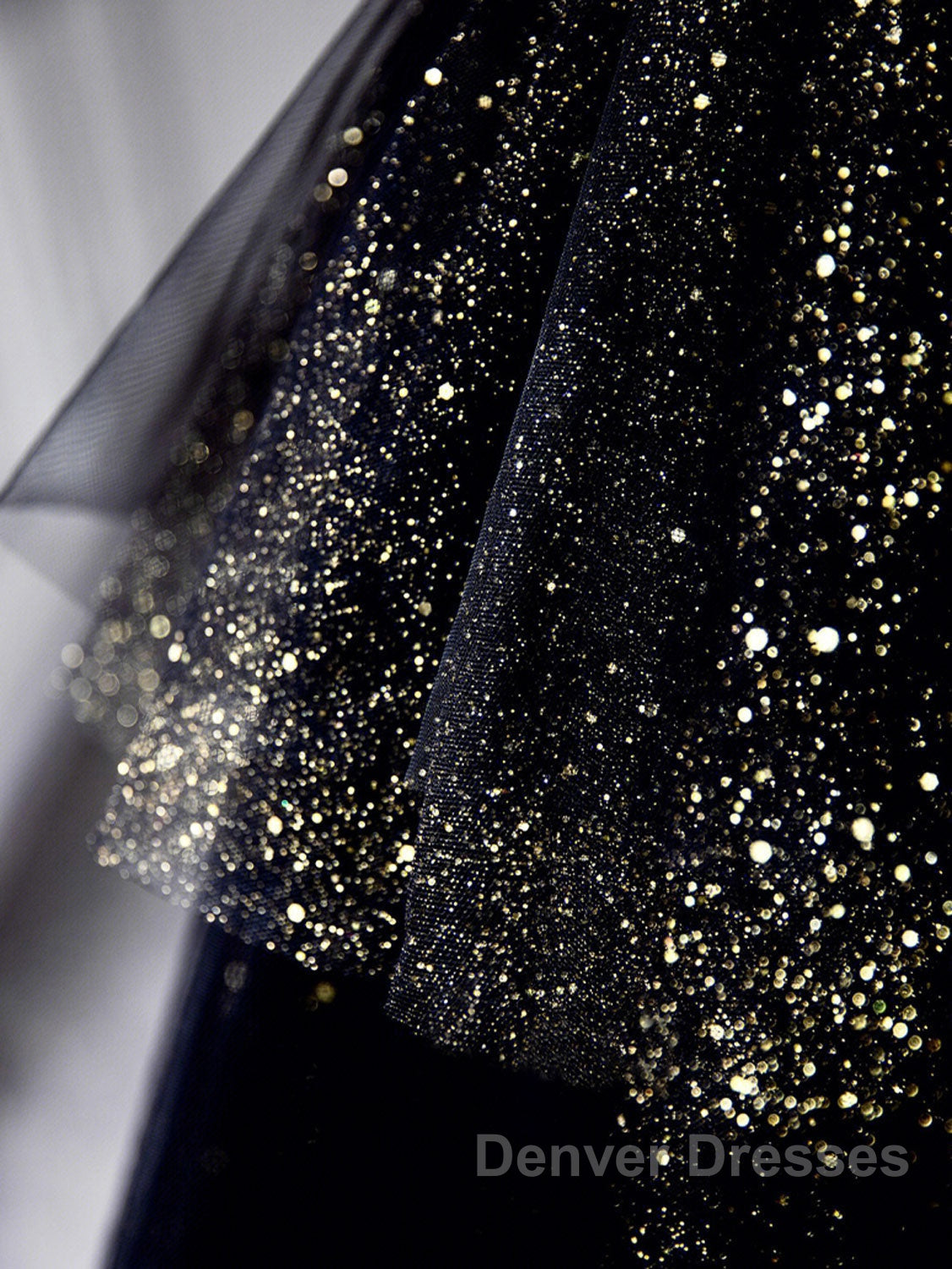 Black  A-Line Tulle Shiny Tulle Long Prom Dress, Black Tulle Formal Dress