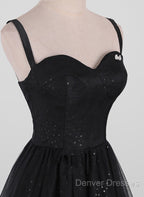 Black A-Line Tulle Straps Simple Long Prom Dress, Black Evening Dress Party Dress
