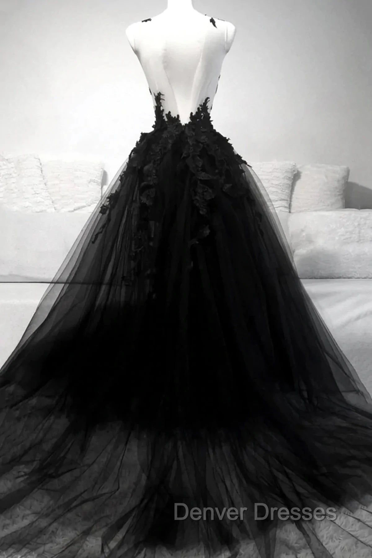 Black A-line Tulle with Lace Long Party Dress, Black Formal Dress Prom Dress Secondary image