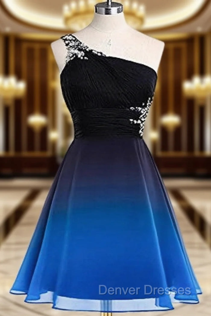 Black and Blue Gradient Chiffon Beaded Party Dress, A-line Chiffon Homecoming Dress Main image
