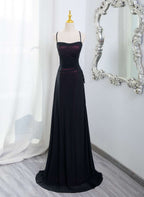 Black And Burgundy Scoop Straps Lace-Up Long Party Dress, Simple Long Prom Dress