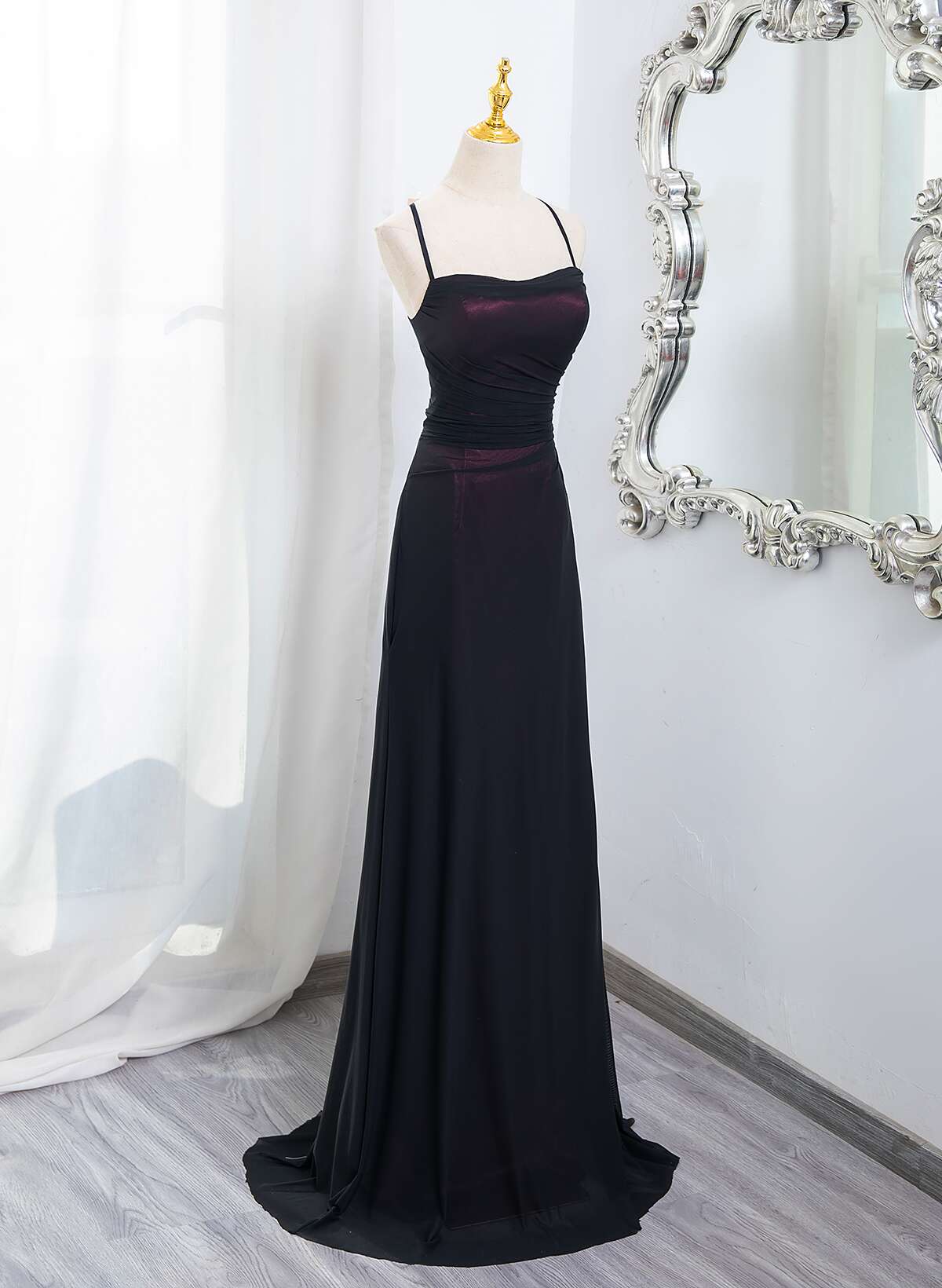 Black And Burgundy Scoop Straps Lace-Up Long Party Dress, Simple Long Prom Dress Secondary image