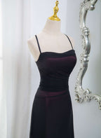 Black And Burgundy Scoop Straps Lace-Up Long Party Dress, Simple Long Prom Dress