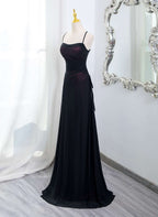 Black And Burgundy Scoop Straps Lace-Up Long Party Dress, Simple Long Prom Dress