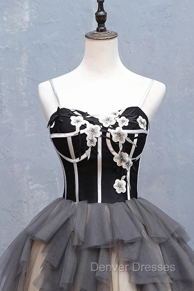 Black and Champagne Sweetheart Short Formal Dress Party Dress, Short Homecoming Dress