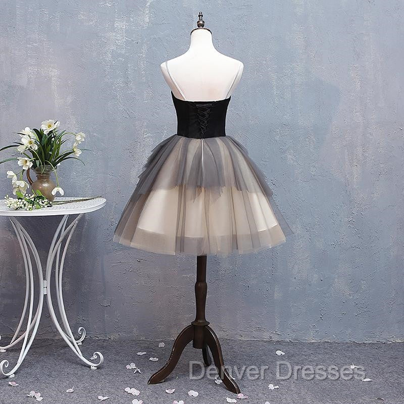Black and Champagne Sweetheart Short Formal Dress Party Dress, Short Homecoming Dress
