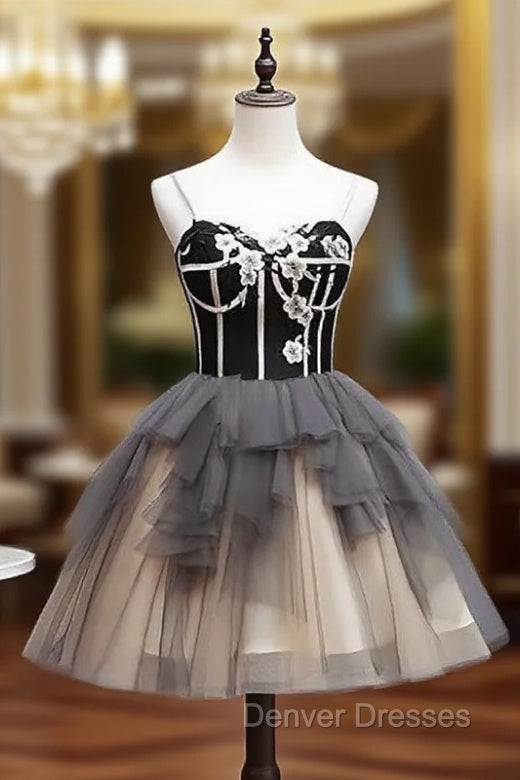 Black and Champagne Sweetheart Short Formal Dress Party Dress, Short Homecoming Dress Main image