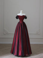 Black And Red A-Line Strapless Party Dress, Off Shoulder Tulle Prom Dress