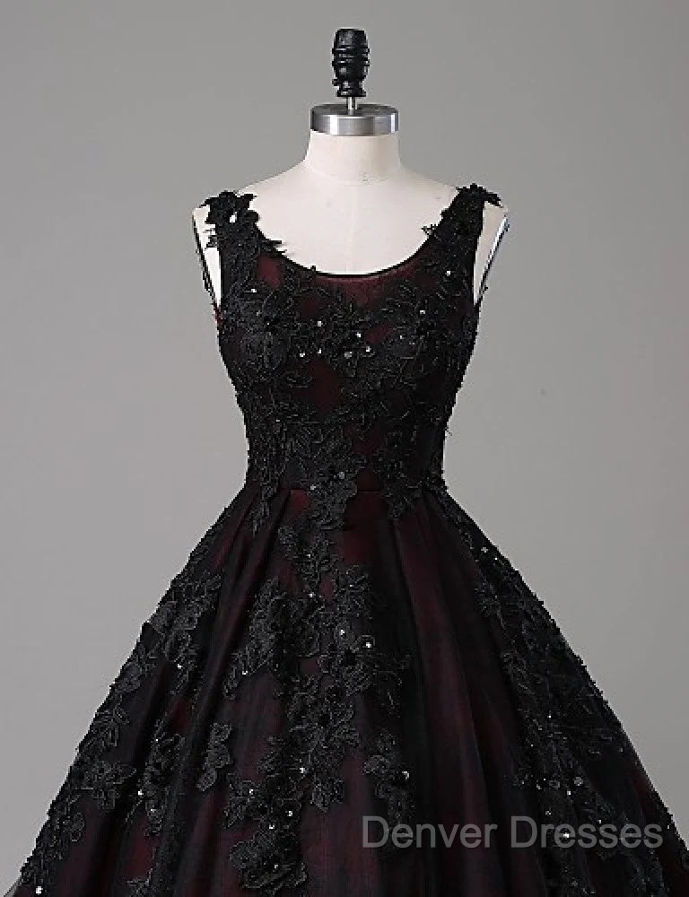 Black And Red Backless Tulle Long Formal Gown, Black And Red Long Prom Dress Secondary image