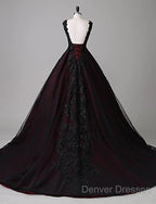 Black And Red Backless Tulle Long Formal Gown, Black And Red Long Prom Dress