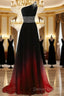 Black And Red Gradient Chiffon One Shoulder Beaded Party Dress, Cute Junior Prom Dress