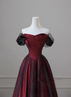 Black And Red Long Party Dress, Off Shoulder Tulle A-Line Prom Dress
