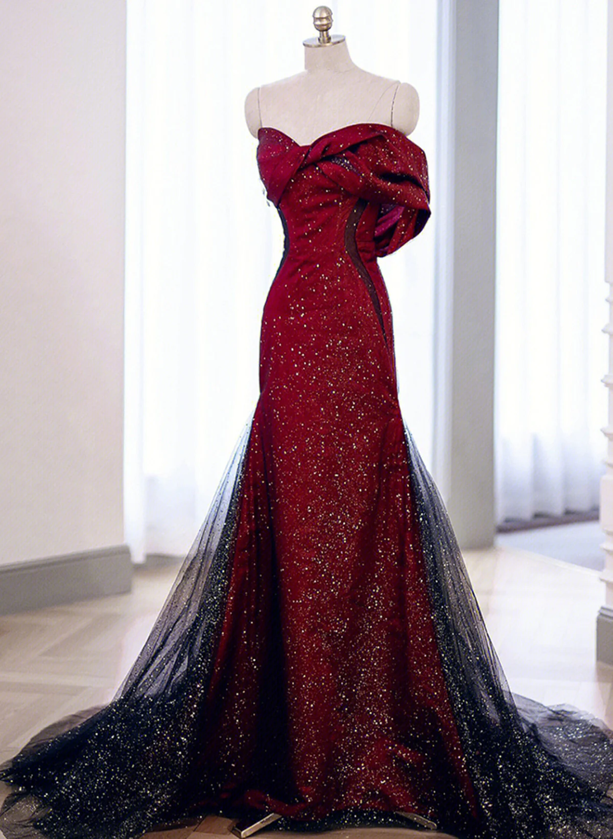 Black And Red Long Party Dress Prom Dress, Sweetheart Satin Evening Dress Formal Dress Main image