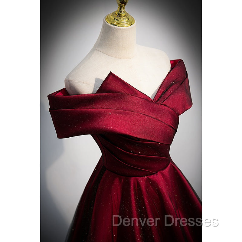 Black and Red Satin Off Shoulder Long Junior Prom Dress, A-line Satin Party Dress Secondary image