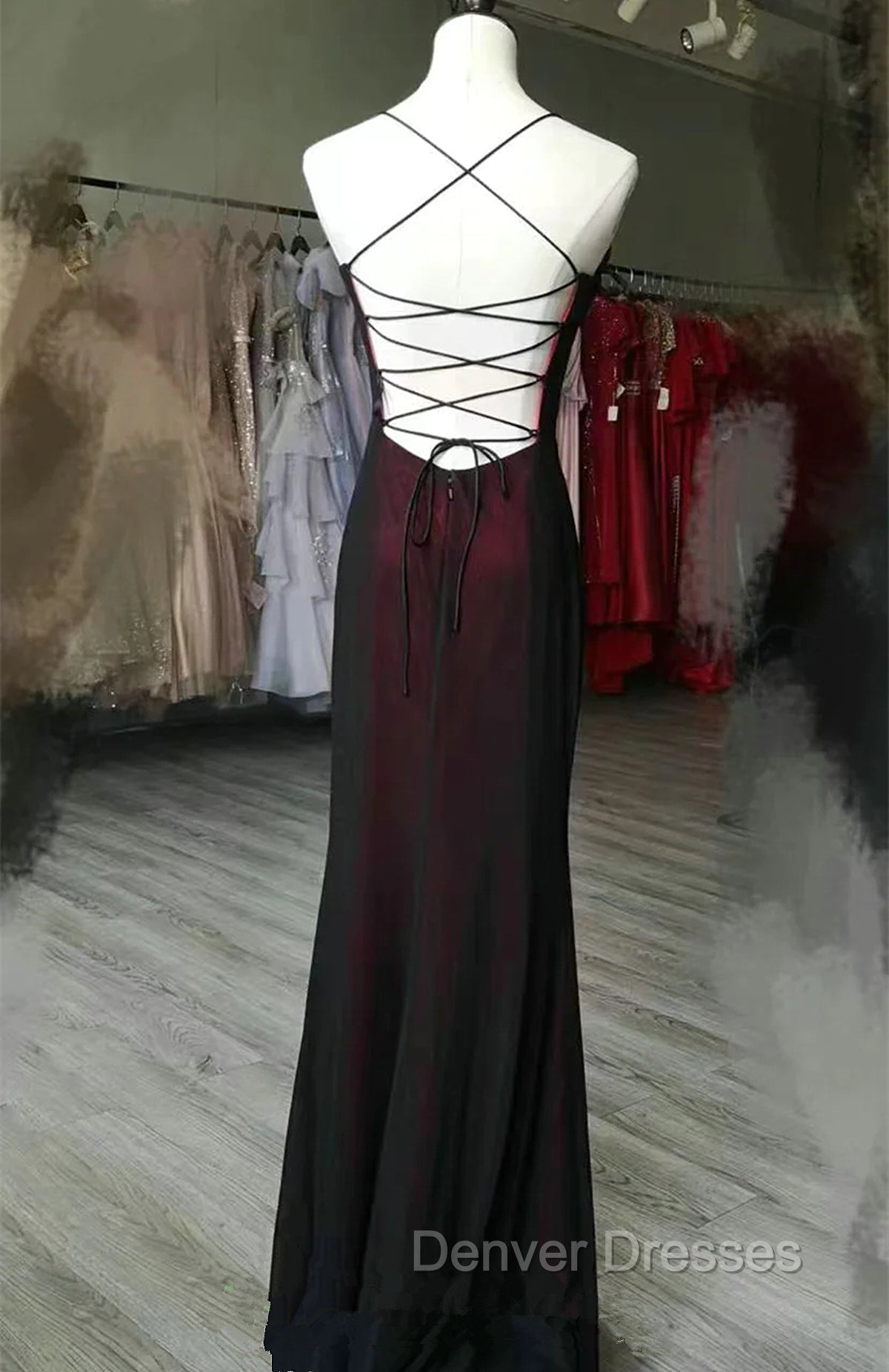 Black and Red Square Neckline Party Dress, Black and Red Long Prom Dress Secondary image