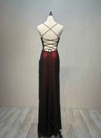 Black And Red Straps Long Simple Party Dress, Black And Red Prom Dress