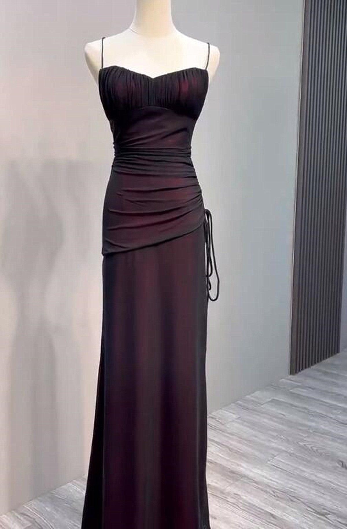 Black And Red Straps Simple Long Formal Dress, Black And Red Evening Dress Prom Dress Secondary image