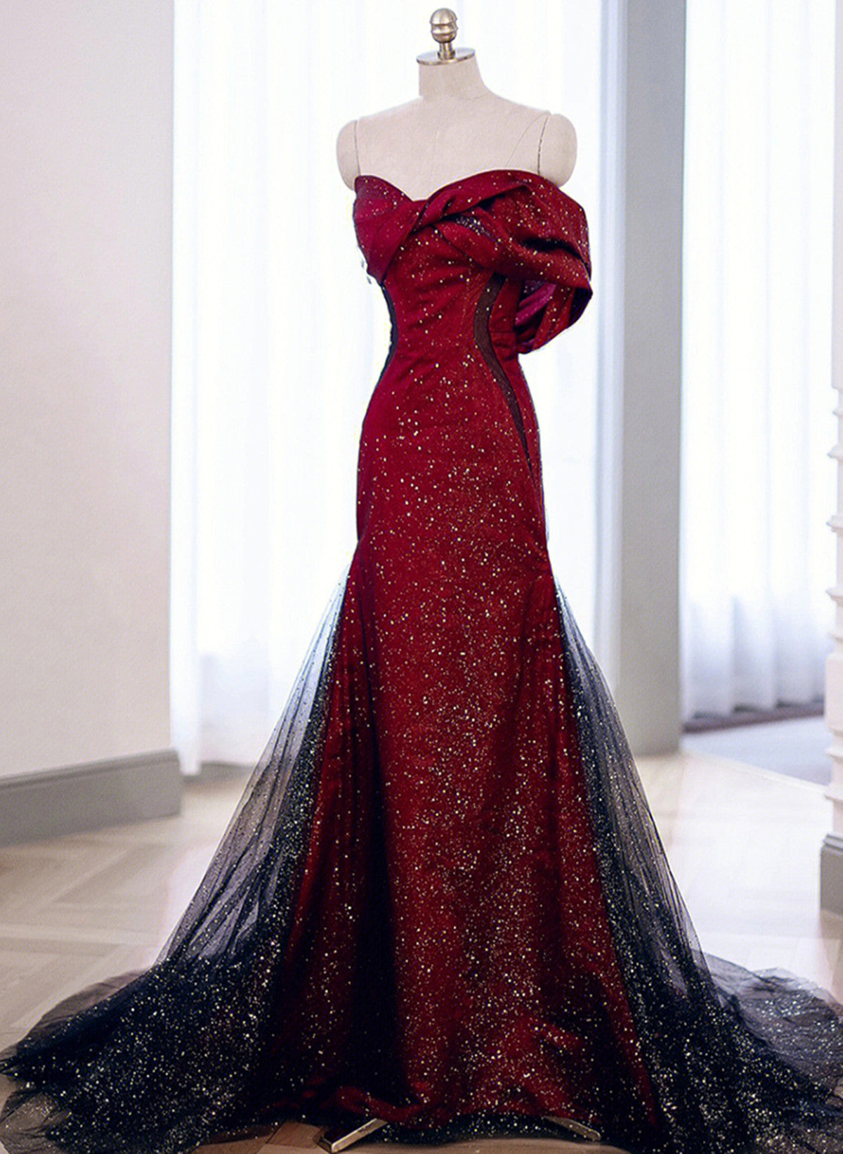 Black And Red Sweetheart Mermaid Long Formal Dress, Black And Red Evening Dress Main image
