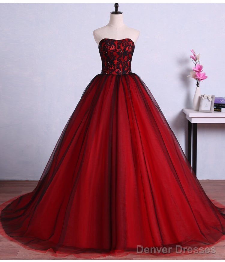 Black And Red Tulle Long Gorgeous Formal Gowns, Pretty Party Dresses, Lovely Party Gowns For 16 Birthday Secondary image