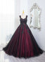 Black And Red Tulle With Black Lace Applique Prom Dress, Black Tulle Sweet 16 Dress