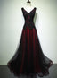 Black And Tulle V-Neckline Beaded Lace Long Party Dress, A-Line Prom Dress Evening Dress