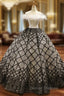 Black And White Ball Gown Off The Shoulder Lace Beading Haute Couture Prom Dress With Feather