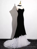 Black And White Mermaid Long Formal Dress Evening Dress, Black And White Prom Dress