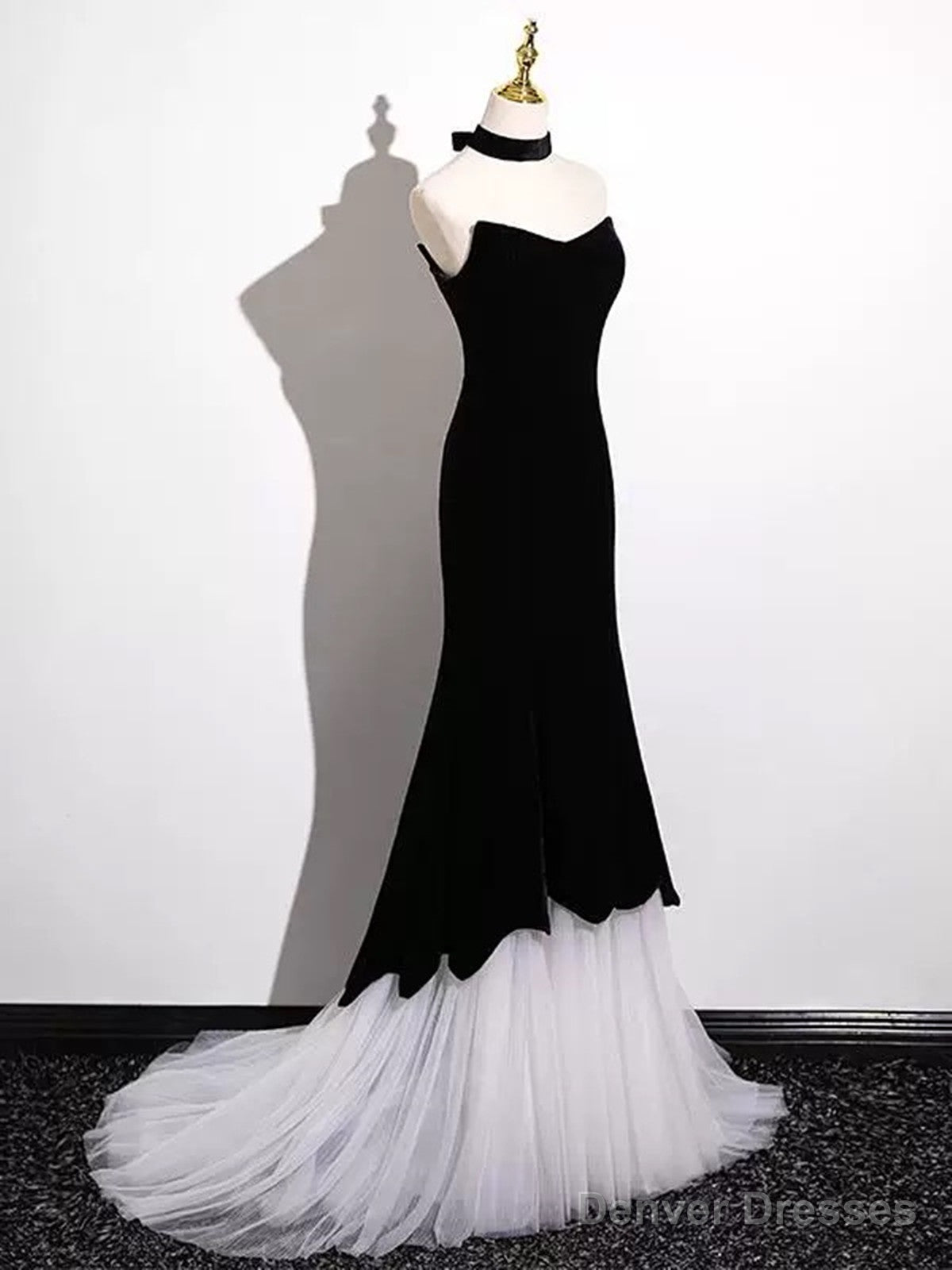 Black And White Mermaid Long Formal Dress Evening Dress, Black And White Prom Dress