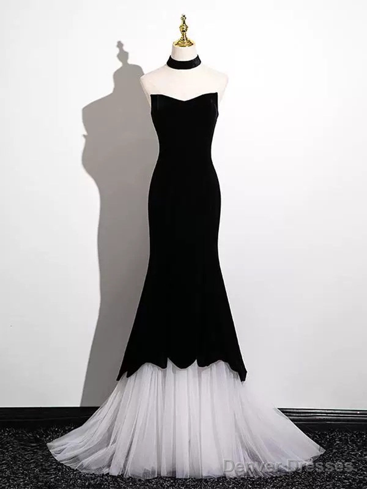 Black And White Mermaid Long Formal Dress Evening Dress, Black And White Prom Dress Main image