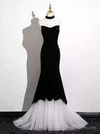Black And White Mermaid Long Formal Dress Evening Dress, Black And White Prom Dress