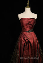 Black and Wine Red Satin Off Shoulder Formal Dress, A-line Long Prom Dress