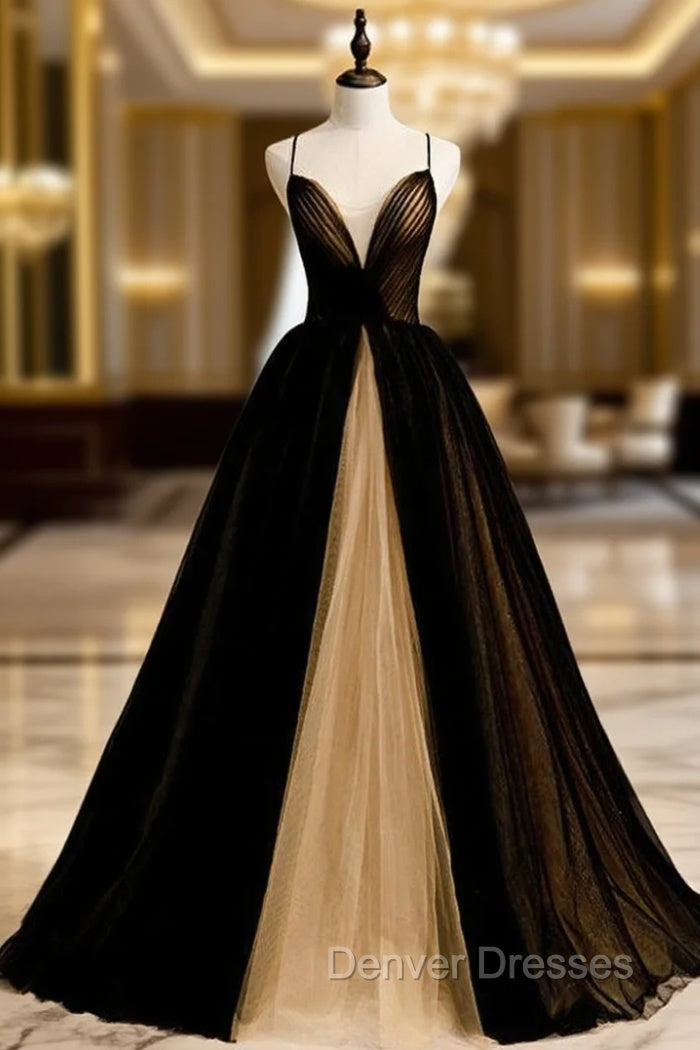 Black And Yellow Tulle Spagehtti Straps Pleats Prom Dress Main image