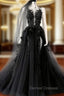 Black Appliues Backless Prom Dress With Spilt
